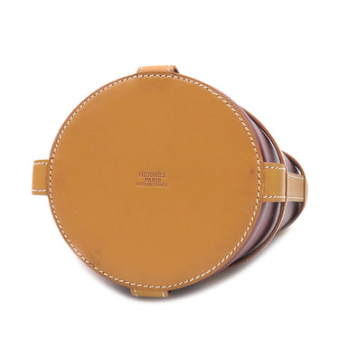 エルメス HERMES ミュズリエール2 ルージュヴィフ×ナチュラル×ハバナ ボックスカーフ ハンドバッグ ゴールド金具 赤 ベージュ 茶 バケツバッグ