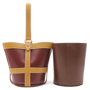 エルメス HERMES ミュズリエール2 ルージュヴィフ×ナチュラル×ハバナ ボックスカーフ ハンドバッグ ゴールド金具 赤 ベージュ 茶 バケツバッグ