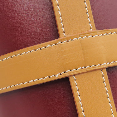 エルメス HERMES ミュズリエール2 ルージュヴィフ×ナチュラル×ハバナ ボックスカーフ ハンドバッグ ゴールド金具 赤 ベージュ 茶 バケツバッグ