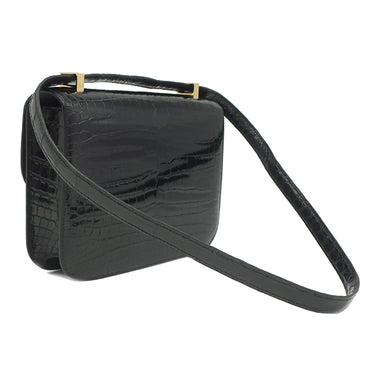 エルメス HERMES コンスタンス 24 ブラック ポロサス ショルダーバッグ ゴールド金具 黒 クロコ