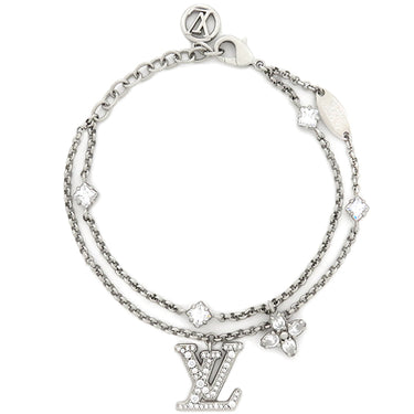 ルイヴィトン LOUIS VUITTON レディ LV M1378A シルバー メタル ストラス ブレスレット LVイニシャル モノグラムフラワー