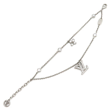 ルイヴィトン LOUIS VUITTON レディ LV M1378A シルバー メタル ストラス ブレスレット LVイニシャル モノグラムフラワー