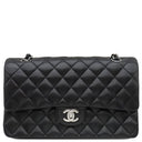 シャネル CHANEL マトラッセ 25 ダブルフラップ ブラック ラムスキン ショルダーバッグ シルバー金具 黒 ココマーク