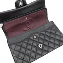 シャネル CHANEL マトラッセ 25 ダブルフラップ ブラック ラムスキン ショルダーバッグ シルバー金具 黒 ココマーク