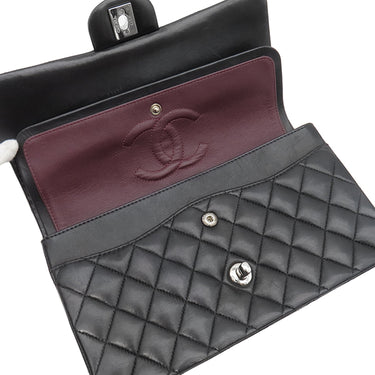 シャネル CHANEL マトラッセ 25 ダブルフラップ ブラック ラムスキン ショルダーバッグ シルバー金具 黒 ココマーク