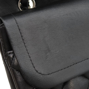シャネル CHANEL マトラッセ 25 ダブルフラップ ブラック ラムスキン ショルダーバッグ シルバー金具 黒 ココマーク