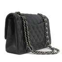 シャネル CHANEL マトラッセ 25 ダブルフラップ ブラック ラムスキン ショルダーバッグ シルバー金具 黒 ココマーク