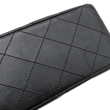 シャネル CHANEL マトラッセ 25 ダブルフラップ ブラック ラムスキン ショルダーバッグ シルバー金具 黒 ココマーク