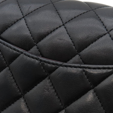 シャネル CHANEL マトラッセ 25 ダブルフラップ ブラック ラムスキン ショルダーバッグ シルバー金具 黒 ココマーク