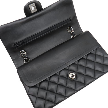 シャネル CHANEL マトラッセ 25 ダブルフラップ ブラック ラムスキン ショルダーバッグ シルバー金具 黒 ココマーク