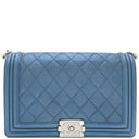 シャネル CHANEL ボーイシャネル メタリックブルー カーフ ショルダーバッグ シルバー金具 青 肩掛け ココマーク パンチングレザー