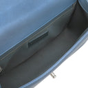 シャネル CHANEL ボーイシャネル メタリックブルー カーフ ショルダーバッグ シルバー金具 青 肩掛け ココマーク パンチングレザー