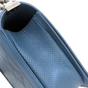 シャネル CHANEL ボーイシャネル メタリックブルー カーフ ショルダーバッグ シルバー金具 青 肩掛け ココマーク パンチングレザー