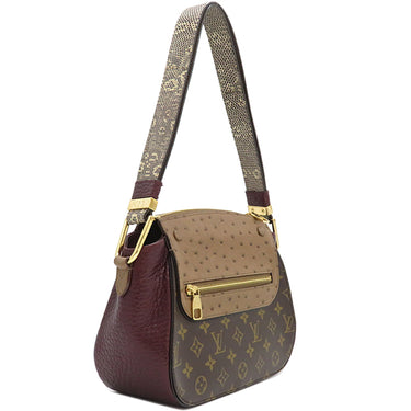 ルイヴィトン LOUIS VUITTON マジェスティウ リミテッド N91280 モノグラム×ボルドー モノグラムキャンバス オーストリッチ リザード ショルダーバッグ ゴールド金具 茶