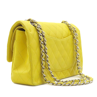 シャネル CHANEL マトラッセ 25 Wチェーン イエロー ラムスキン ショルダーバッグ シルバー金具 黄 ダブルフラップ ダブルチェーン