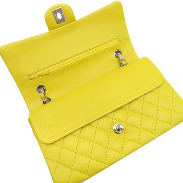 シャネル CHANEL マトラッセ 25 Wチェーン イエロー ラムスキン ショルダーバッグ シルバー金具 黄 ダブルフラップ ダブルチェーン