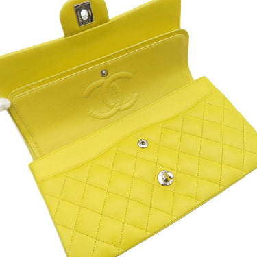 シャネル CHANEL マトラッセ 25 Wチェーン イエロー ラムスキン ショルダーバッグ シルバー金具 黄 ダブルフラップ ダブルチェーン