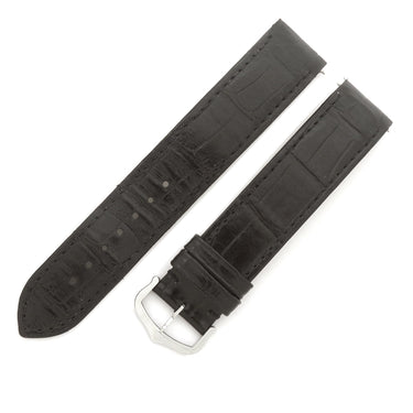 カルティエ Cartier ブラック クロコダイル ステンレススチール 腕時計パーツ 新品同様 純正 替え クロコバンド ベルト ストラップ 純正尾錠付き 19ｍｍ 黒
