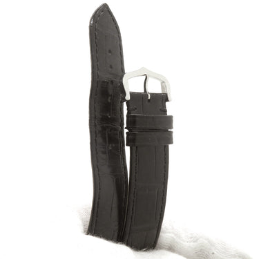 カルティエ Cartier ブラック クロコダイル ステンレススチール 腕時計パーツ 新品同様 純正 替え クロコバンド ベルト ストラップ 純正尾錠付き 19ｍｍ 黒