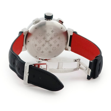 腕時計 ルイヴィトン LOUIS VUITTON タンブール ヴォワイヤージュ クロノグラフ Q102C 自動巻き メンズ グレー バー アラビア 限定