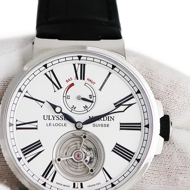 腕時計 ユリスナルダン ULYSSE NARDIN マリーン トゥールビヨン 1283-181/E0 自動巻き メンズ 限定 白 ローマ ラウンド
