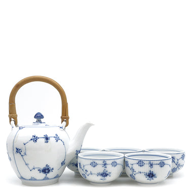 ロイヤルコペンハーゲン ROYAL COPENHAGEN ブルーフルーテッド 急須 湯呑み5点セット ブルー×ホワイト 陶磁器 食器 茶器セット 青