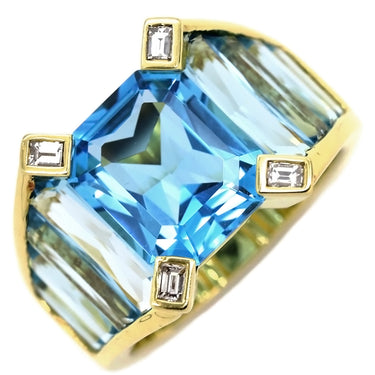 ノンブランド NON BRAND ブルートパーズ ダイヤモンド リング イエローゴールド K18YG ブルートパーズ ダイヤモンド リング 指輪 青 750 バゲット 16号