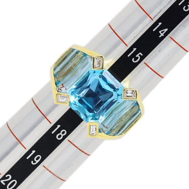 ノンブランド NON BRAND ブルートパーズ ダイヤモンド リング イエローゴールド K18YG ブルートパーズ ダイヤモンド リング 指輪 青 750 バゲット 16号