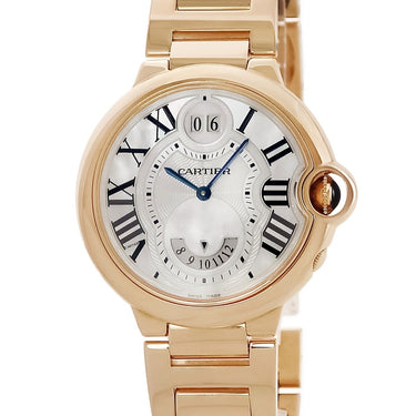 腕時計 カルティエ Cartier バロンブルー ドゥ カルティエ W6920035 クオーツ メンズ OH済 K18RG無垢 シェル ローマン