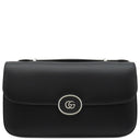 グッチ GUCCI ダブルGプレート 739721 ブラック レザー 2WAYバッグ シルバー金具 黒 ショルダー 斜め掛け クラッチ