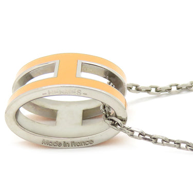 エルメス HERMES ポップアッシュ ペンダント オレンジ×シルバー メタル ラッカー ネックレス シルバー金具 Hモチーフ