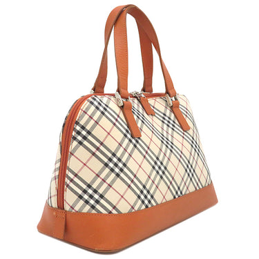 バーバリー BURBERRY ノバチェック オレンジ×ベージュ キャンバス レザー ハンドバッグ シルバー金具