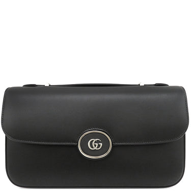 グッチ GUCCI ダブルGプレート 739721 ブラック レザー 2WAYバッグ シルバー金具 黒 ショルダー クラッチ