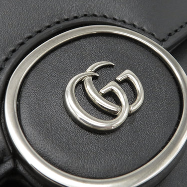 グッチ GUCCI ダブルGプレート 739721 ブラック レザー 2WAYバッグ シルバー金具 黒 ショルダー クラッチ