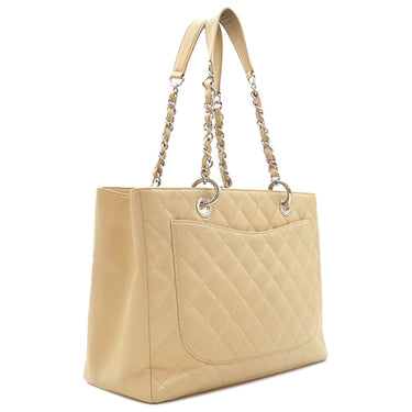 シャネル CHANEL マトラッセ GST トートバッグ A50995 ベージュ キャビアスキン トートバッグ シルバー金具 ココマーク チェーンショルダー