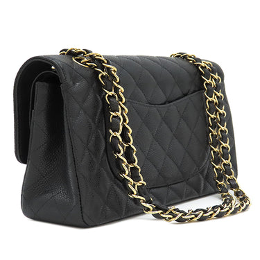 シャネル CHANEL マトラッセ 25 フラップバッグ A01112 ブラック キャビアスキン ショルダーバッグ ゴールド金具 黒 ダブルフラップ ダブルチェーン Wチェーン