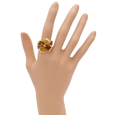 シャネル CHANEL クローバー リング オレンジXイエローゴールド K18YG シトリン ガーネット リング 指輪 黄 18K 750YG 14号