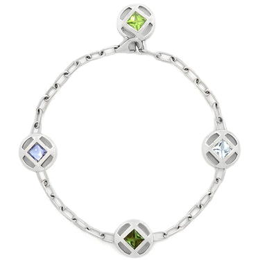 カルティエ Cartier パシャ グリッド ブレスレット ホワイトゴールド K18WG ペリドット アクアマリン アイオライト ブレスレット 750WG 18K 18金 バングル 色石 スクエアカット