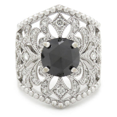 ノンブランド NON BRAND ブラックダイヤリング ホワイトゴールド K18WG ダイヤモンド ブラックダイヤモンド リング 指輪 11号