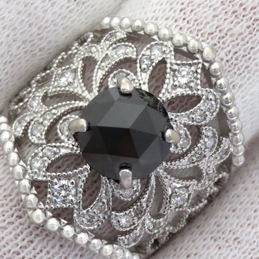 ノンブランド NON BRAND ブラックダイヤリング ホワイトゴールド K18WG ダイヤモンド ブラックダイヤモンド リング 指輪 11号