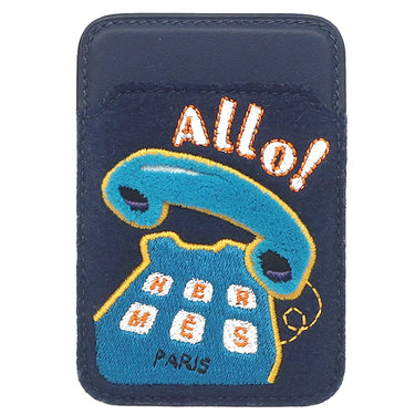 エルメス HERMES MagSafe エマン “アロ！” ブルーネイビー×マルチカラー スイフト フェルト カードケース 茶 iPhone マグネット