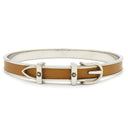 エルメス HERMES ベルト ブラウン×シルバー メタル レザー ブレスレット シルバー金具