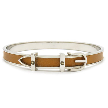 エルメス HERMES ベルト ブラウン×シルバー メタル レザー ブレスレット シルバー金具