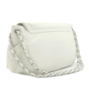シャネル CHANEL ハーフムーン ホワイト キャビアスキン ショルダーバッグ シルバー金具 白 チェーンショルダーバッグ ココマーク