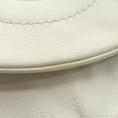 シャネル CHANEL ハーフムーン ホワイト キャビアスキン ショルダーバッグ シルバー金具 白 チェーンショルダーバッグ ココマーク