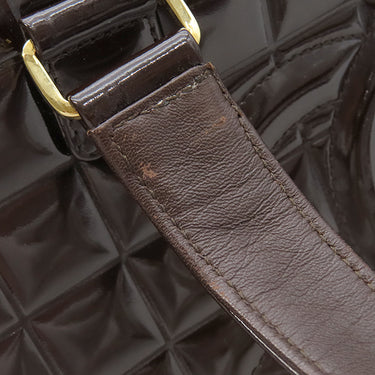 シャネル CHANEL チョコバー ブラウン パテントレザー レザー ボストンバッグ ゴールド金具 茶 ボストンバッグ ココマーク