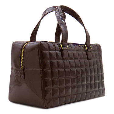 シャネル CHANEL チョコバー ブラウン パテントレザー レザー ボストンバッグ ゴールド金具 茶 ボストンバッグ ココマーク