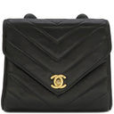 シャネル CHANEL Vステッチ ココマーク ブラック レザー ショルダーバッグ ゴールド金具 黒 肩掛け シェブロン