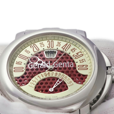 腕時計 ジェラルド・ジェンタ Gerald Genta アリーナ バイレトロ デイト BSP.Y.10 自動巻き メンズ OH済 ゴールド×レッド レトログラード