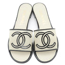シャネル CHANEL ココマーク メッシュ G37156 ベージュ×ブラック レザー メッシュ ＃36 サンダル ミュール